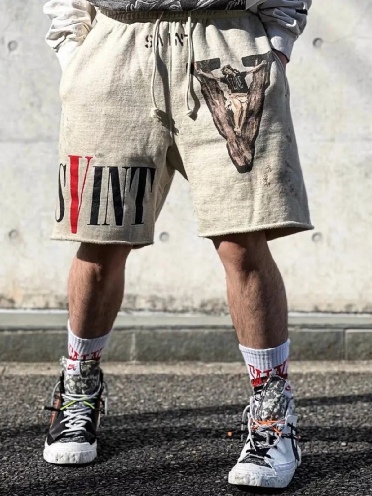 

Collaboration Edition Loose Fit Men's Cotton orts Retro Vintage Sle Five-Quarter Length Casual Comfortable Breathable Sum...
