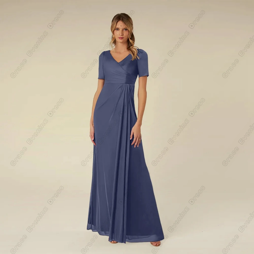 Strapless Mother of Bride Dresses for Women Short Sleeve Wedding Party Dresses with Pleat 2024 Summer New Robe De Soirée Zipper