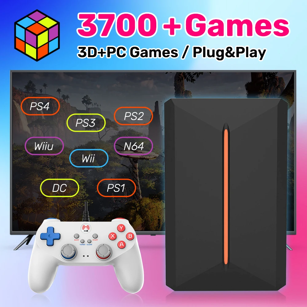 JMachen Lbox 500GB 게임 하드 드라이브, 3700개 이상의 PC/3D 게임 포함 Win PC/노트북용 PS4/PS3/PS2/PS1/Wii/Wiiu/N64용 레트로 게임 콘솔 