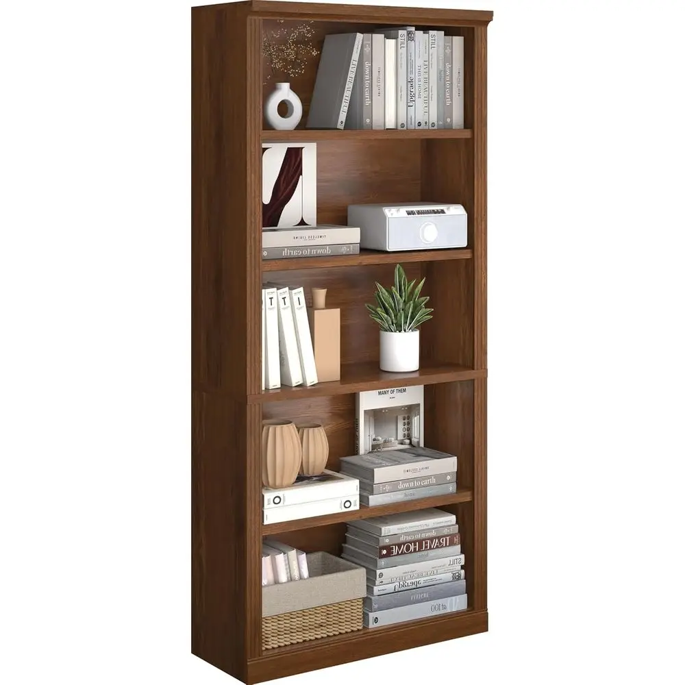 

5-Tier Wooden Bookshelf - Rustic Storage, Classic Oak Finish, for Living Room, Office, Bedroom