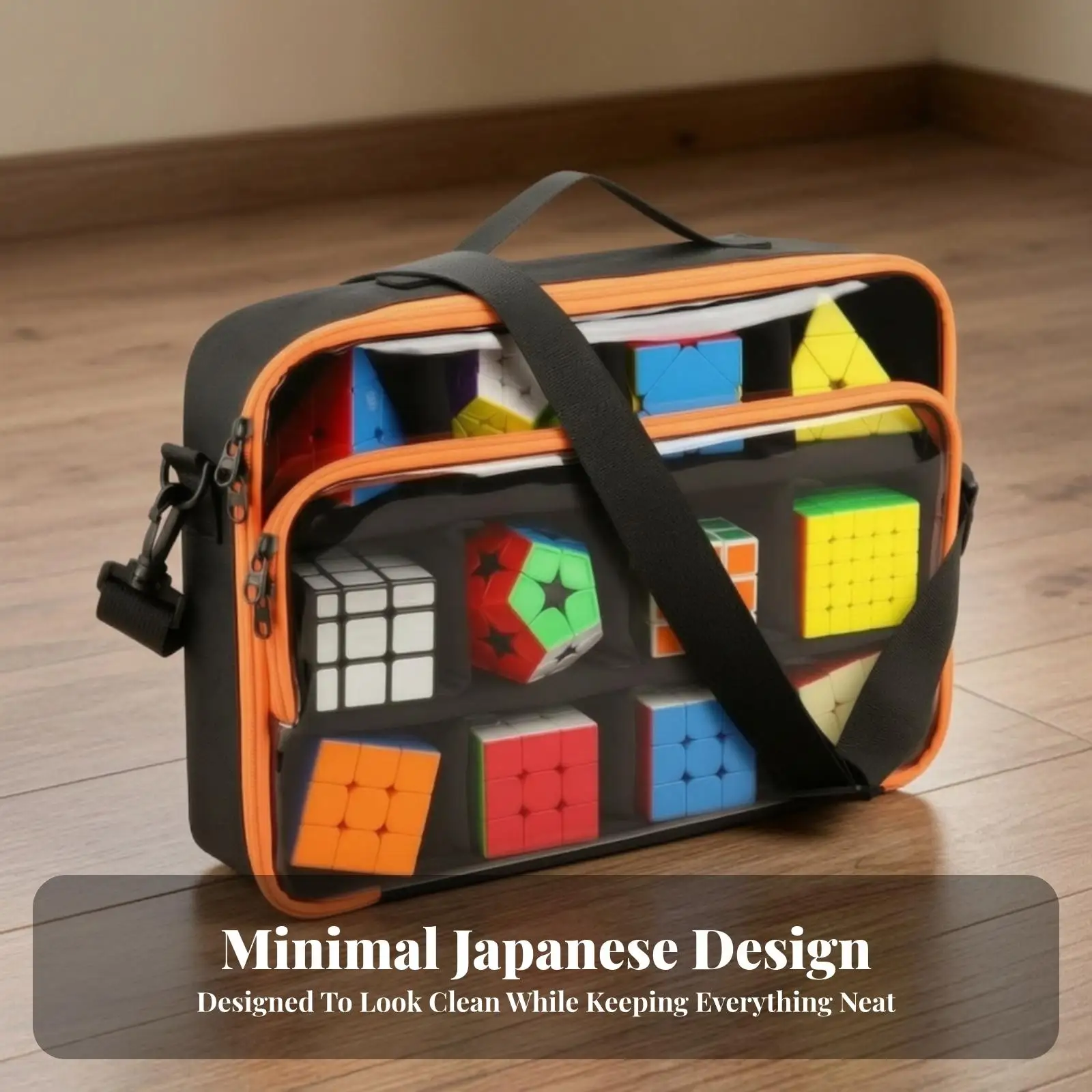 Puzzle Storage Organizer for 12 Cubes Padded Travel Case with Transparent Window and Detachable Shoulder Strap for Competition