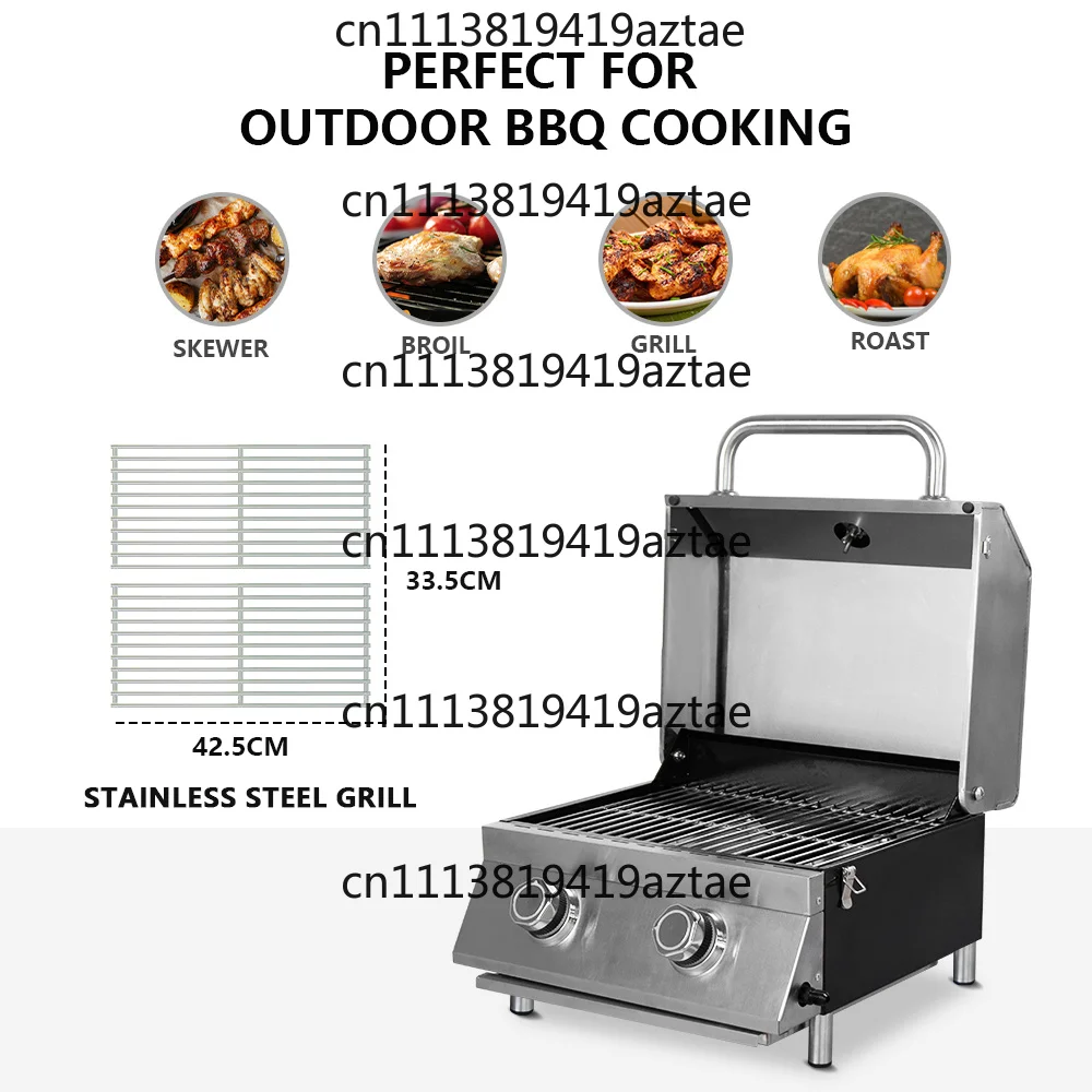 Portable Stainless Steel Gas Grill 2 Burners Tabletop Barbecue Gas Grill for Camping Outdoor