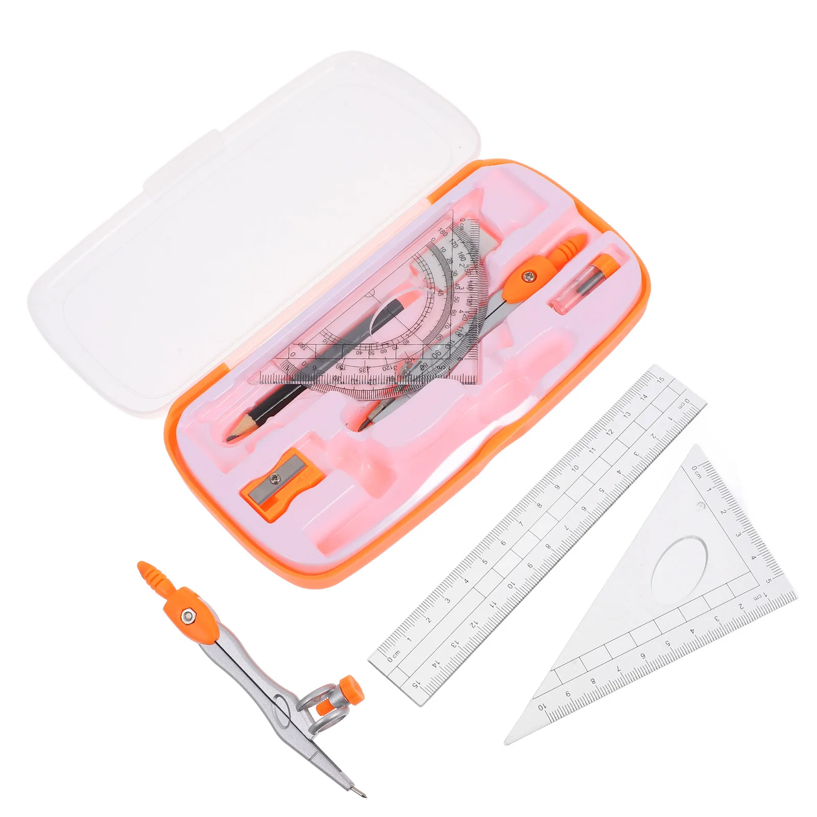 مجموعة واحدة من أدوات مسطرة البوصلة للطلاب، مستلزمات هندسية، مسطرة منقلة، أدوات الدراسة، رسم الصياغة