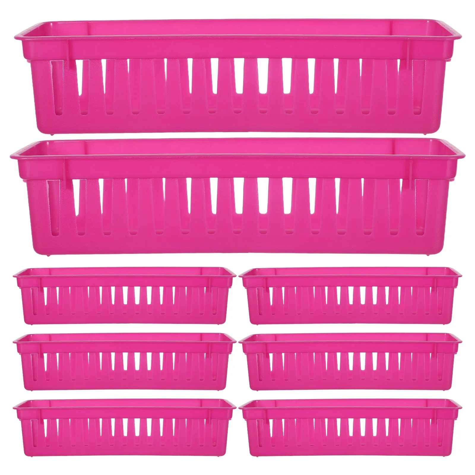 12Pcs Rectangular Plastic Crayon Organizer Basket 10x2.8 Inch Bright Fun Colors Multipurpose Desktop Stationery Storage