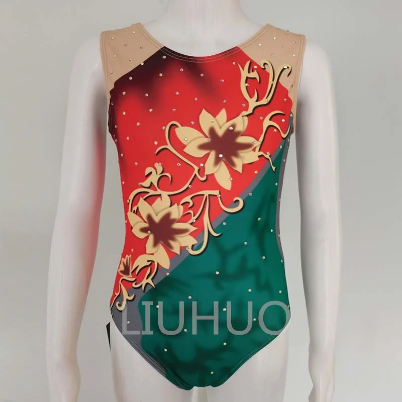 

Artistic Gymnastics Bodysuit Gymnastic Swimsuit Competition Suit Green Gymnastic Performance Suit Spandex Elastic Fabric