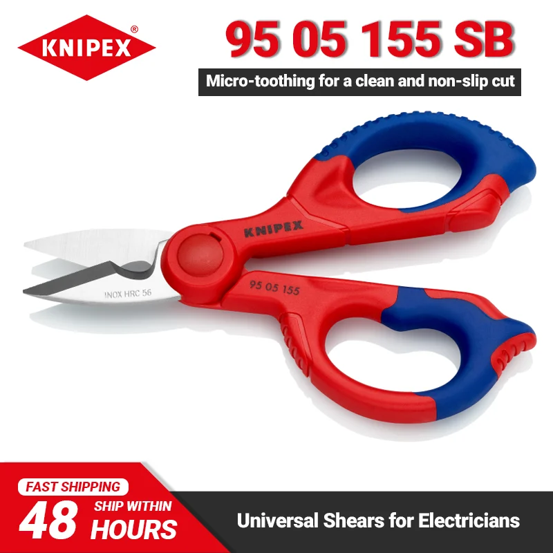 Tesoura Eletricista Knipex 95 05 155 sb Tesoura Universal com Micro-dentição Corte Limpo e Antiderrapante