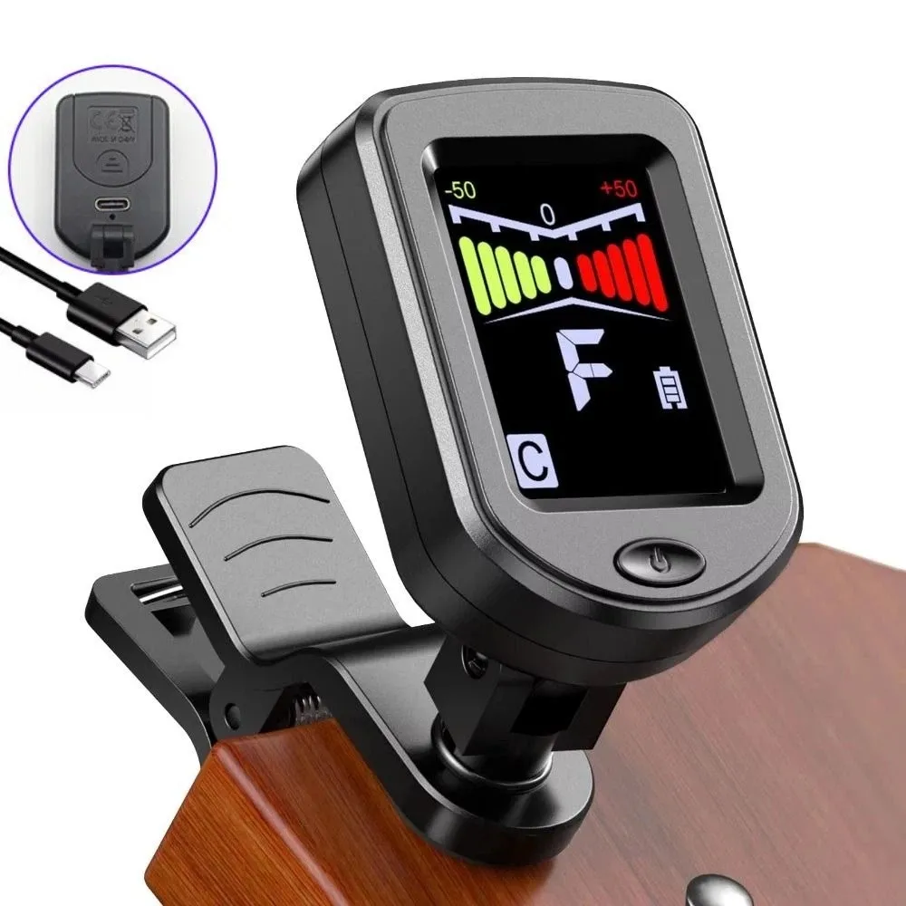 Clip on Mini Guitar Tuner LCD Display Mini Clip-on Tuner for Guitar 360° Rotatable Classical Black Digital Instrument Tuner