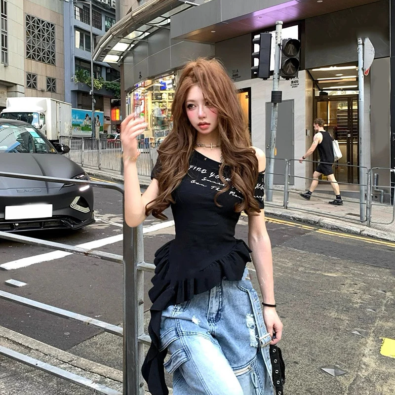 

Korean Sexy Off-Shoulder Ribbon Hot Girl Short-Sleeved T-Shirt For Women In Summer