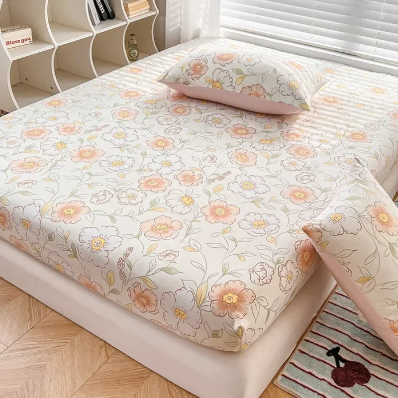 Machine Washable Fitted Sheet Non-slip All-inclusive Mattress Protective Cover Student Fitted Sheet Three-piece Set