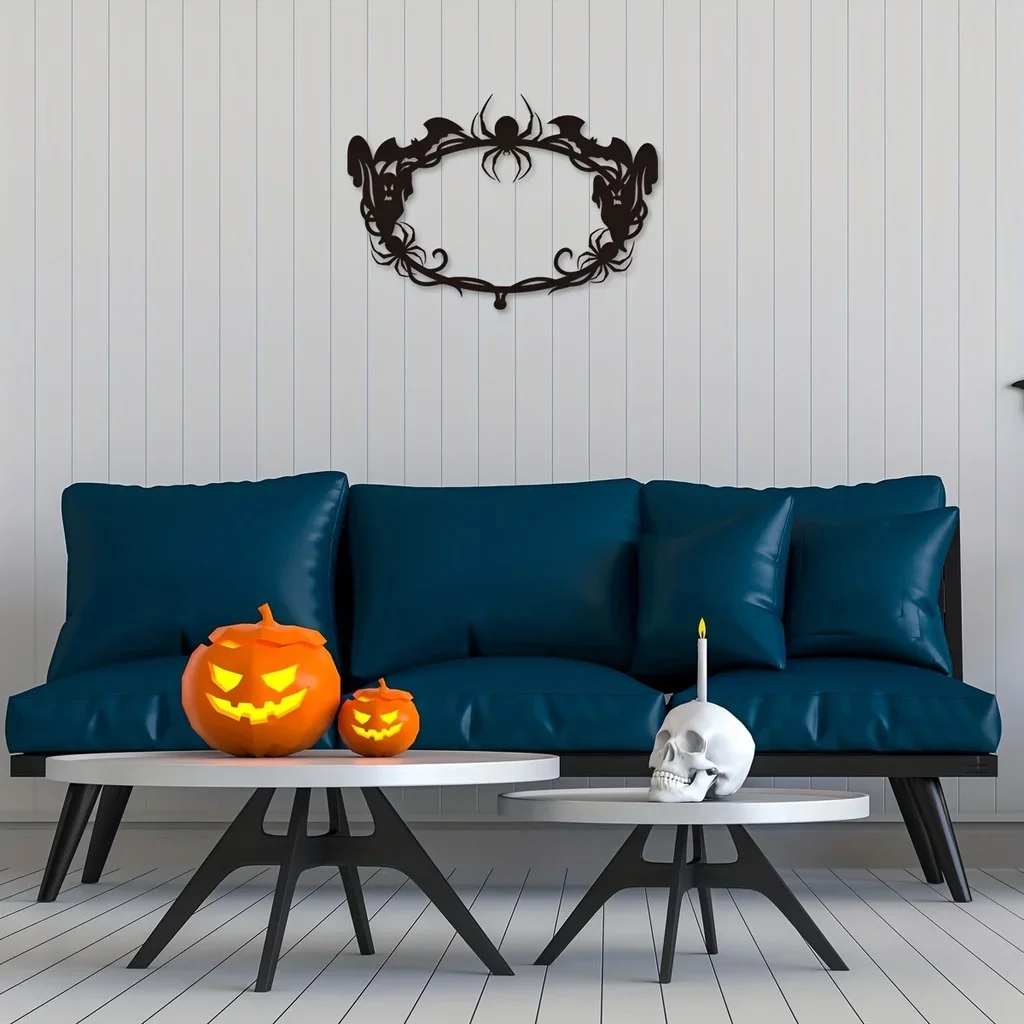 1pc, Halloween Metal Wreath Home Decoration Halloween Door Decoration Spider Bat Ghost Decoration Frame Day of The Dead Gifts