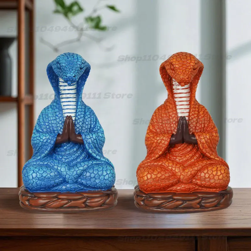 

New Hot Halloween resin meditation meditation snake ornament sitting posture animal home desktop office bookshelf decoration