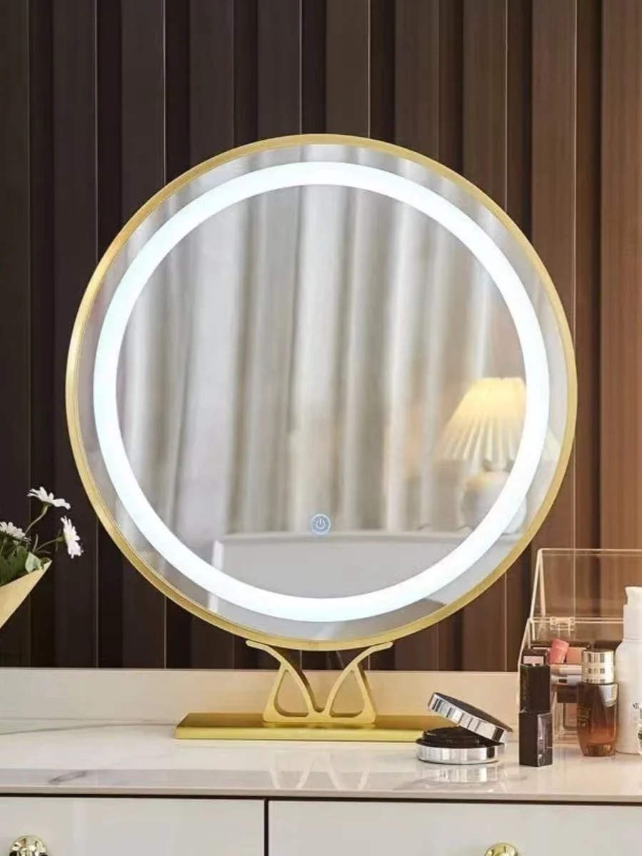 

Mirror large cosmetic mirror desktop student dormitory bedroom with lamp fill light dresser round mirror