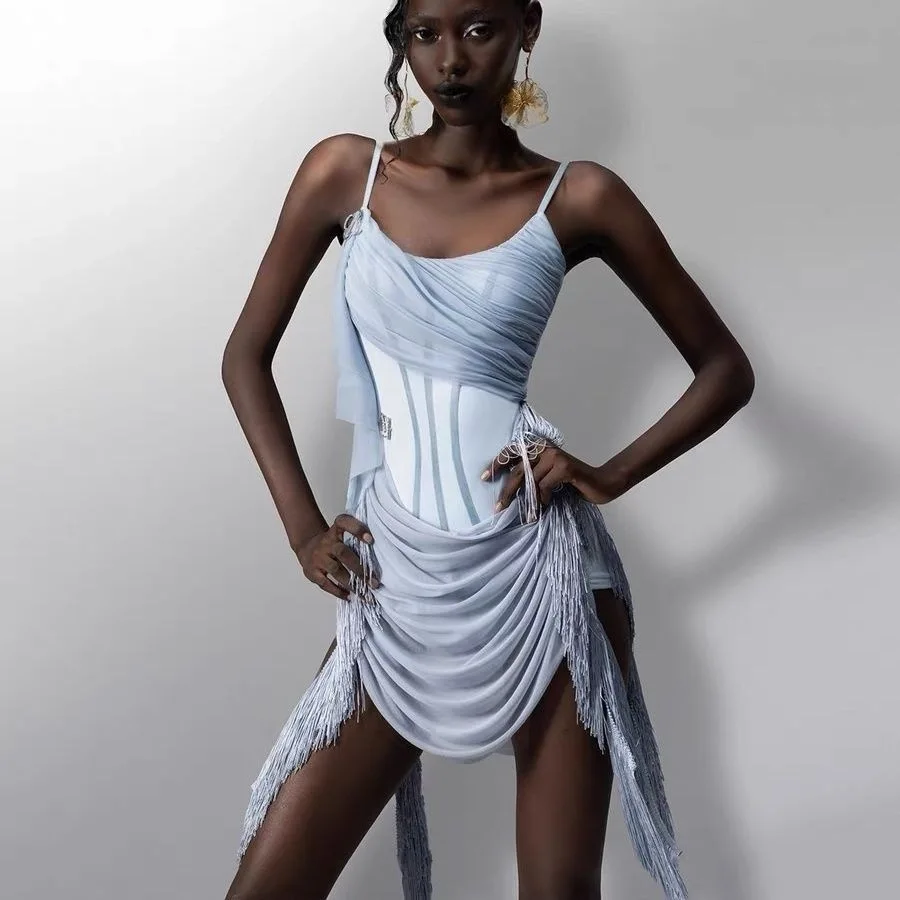 Latin Dance Fringed Dress Samba Chacha Performance Dress Sexy Backless Halter Latin Dance Fringed Costumes Adults Dancing Dresse