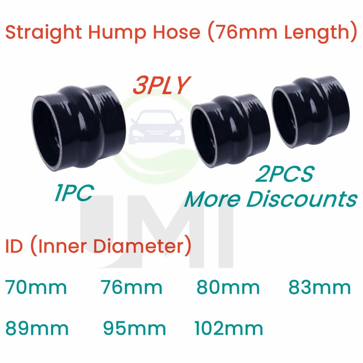 

Gloss Black Straight Hump Hose Silicone Coolant Intercooler Tube Pipe ID 70mm 76mm 80mm 83mm 89mm 95mm 102mm 1PC or 2PCS 3PLY