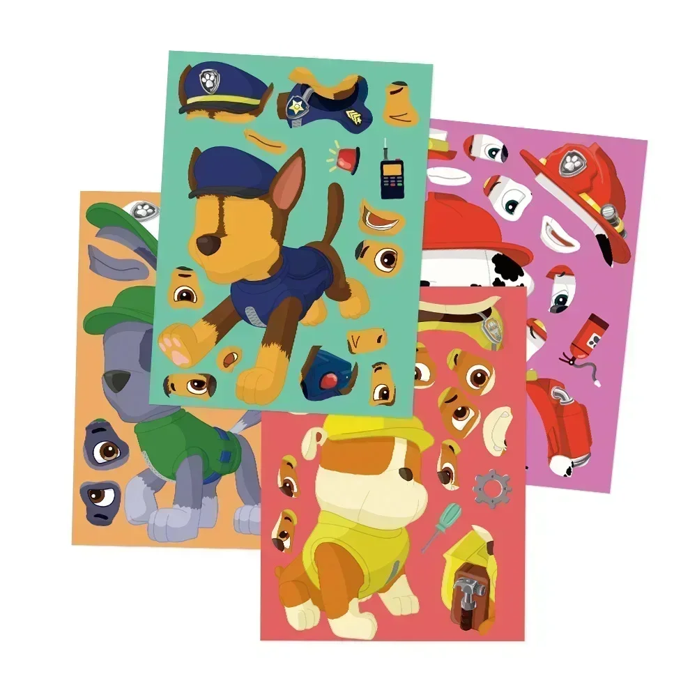 8/16Sheets Cute Patrol Dog Puzzle Stickers Funny Cartoon Assemble Game Decals for Skateboard Luggage Laptop Guitar Kids Gift Toy image 4