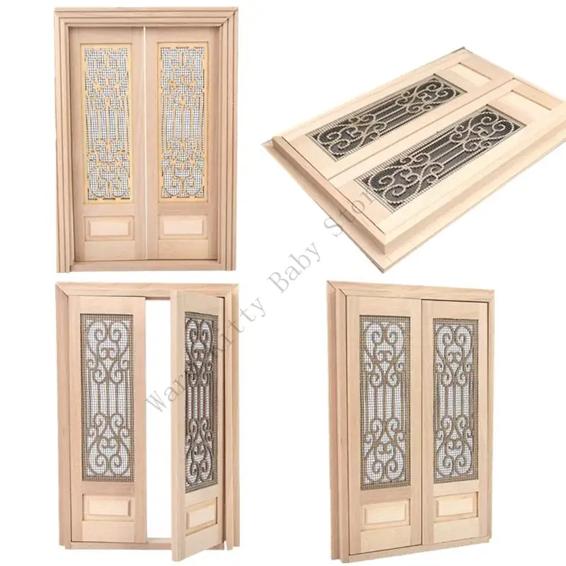 1pc New 1:12 Scale Dollhouse Unpolish Wooden Miniature Furniture Door Frame Model Mini Single door For Dollhouse Home Decor