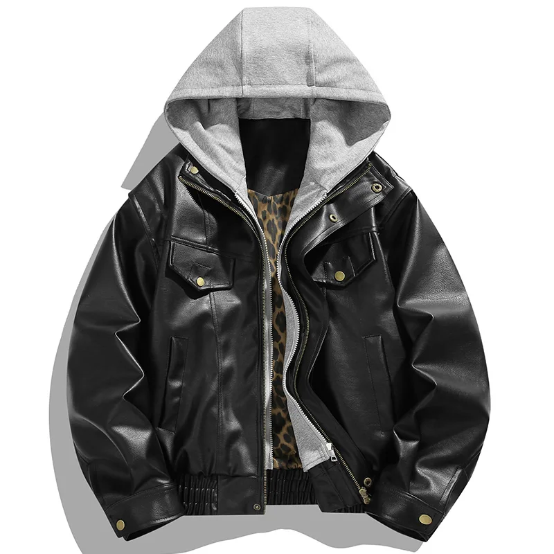 

Fashion Casual Style Leather Jacket With Hood Zipper High Quality Outwear Comfortable Men Clothing Wind-Resistant New Hot Parkas