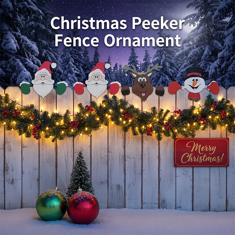 Christmas Fence Decoration, Santa, Snowman and Reindeer Peeker Yard Ornament for Outdoor Garden Gate, Wall and Holiday Display