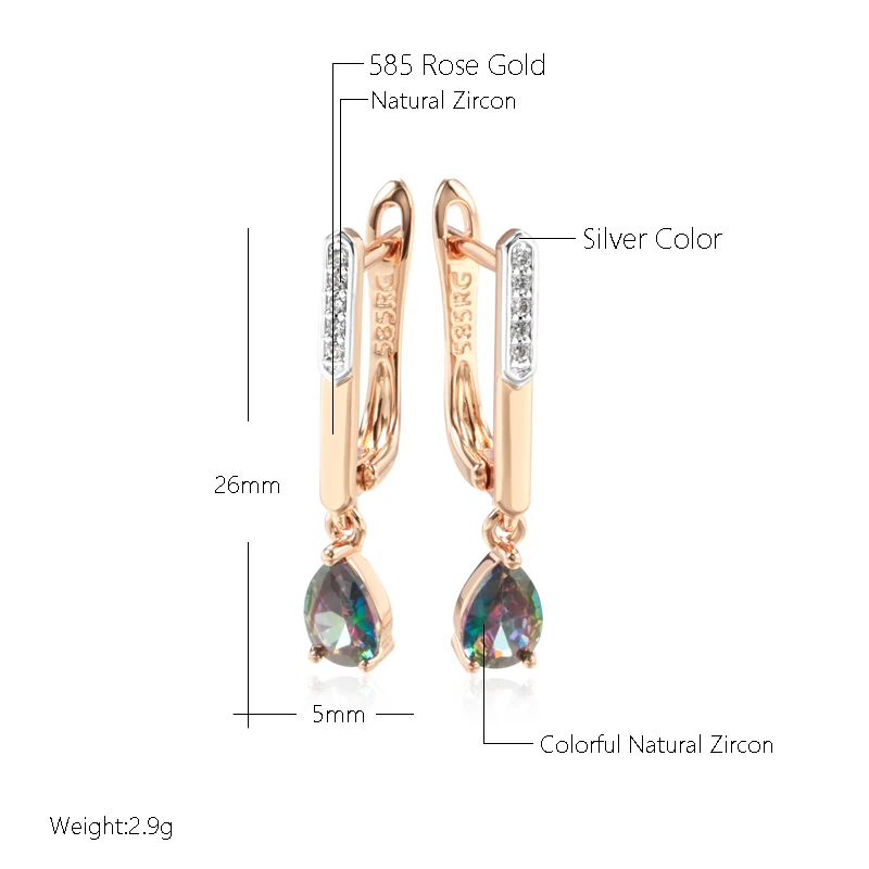 Kinel Fashion Colorful Natural Zircon Long Drop Earrings for Women 585 Rose Gold Silver Color Mix Wedding Party Daily Jewelry