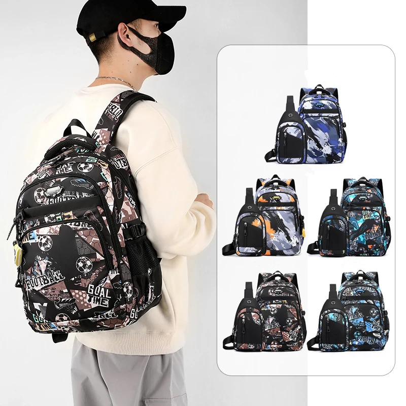 2 pcs set Football print School Bag With Chest Bag Students Boys Girls School bag new pattern schoolbags fashion Backpack