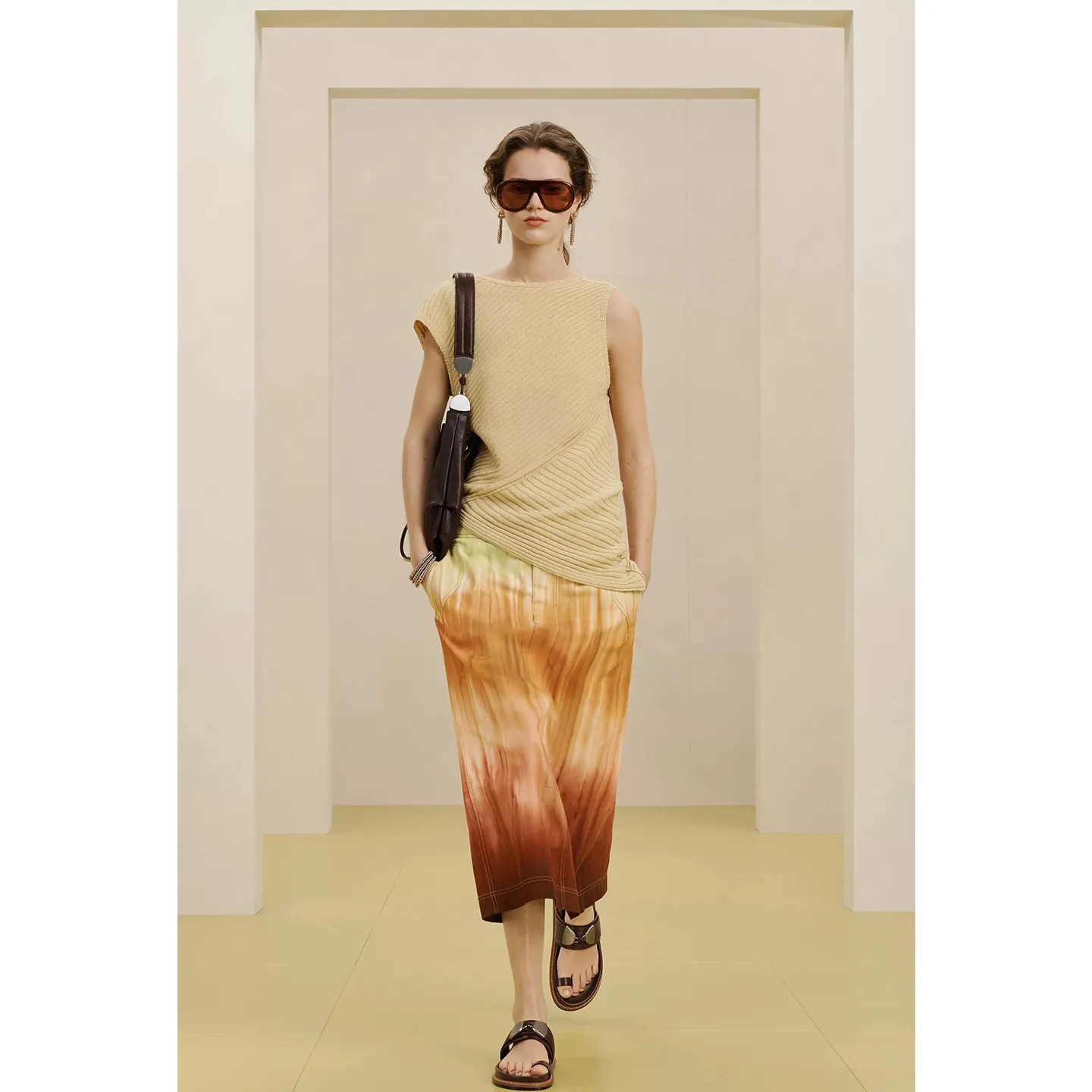 Street Style Zipper A-Line Midi Skirt New Summer Women's Clothing Contrast Stitching Polyester Standard Fit 2026 Season