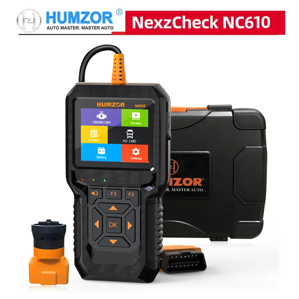 HUMZOR NC610 12V 24V Car Heavy Duty Code Reader OBDII Diagnostic Tool Live Data Battery Analysis J1939 Car Automotive Scanner