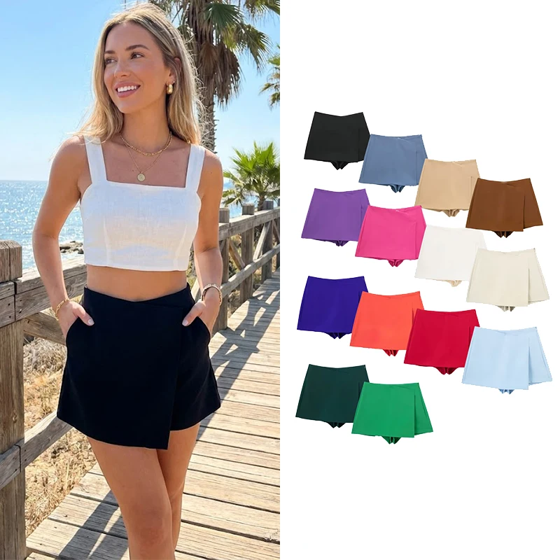 

Willshela женские модные однотонные асимметричные боковые юбки на молнии шорты винтажные женские шикарные шорты с высокой талией