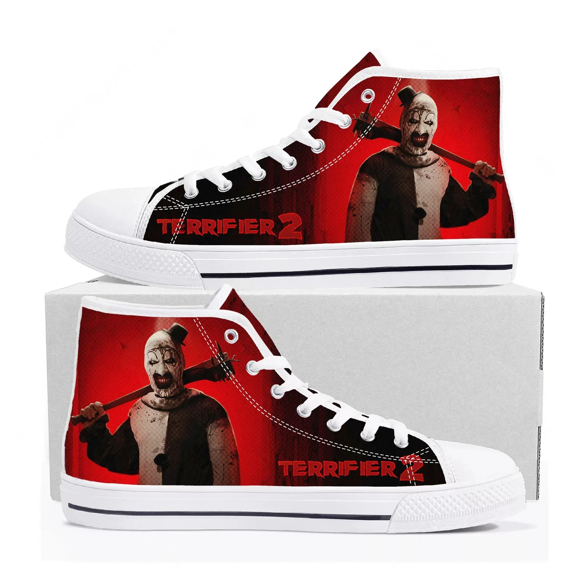 Terrifier Clown halloween shoes High Top Sneakers pour hommes, femmes et adolescents, baskets en toile de haute qualité, chaussures décontractées, chaussures personnalisées
