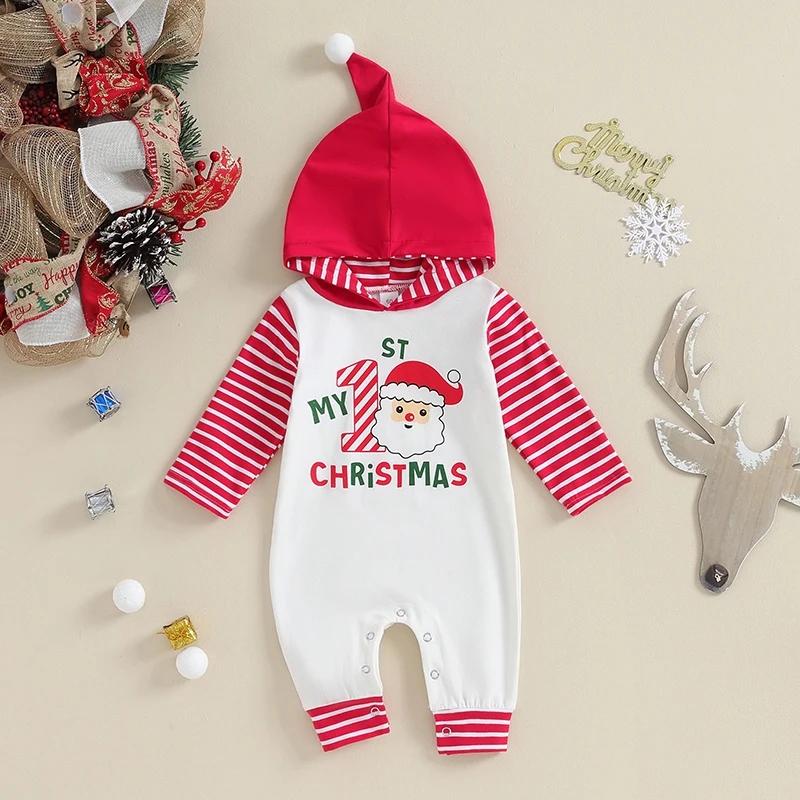 2023-09-22 Lioraitiin 0-18M Newborn Baby Girl Boy Christmas Outfit My First Christmas Romper Hoodie Jumpsuit Xmas Costumes