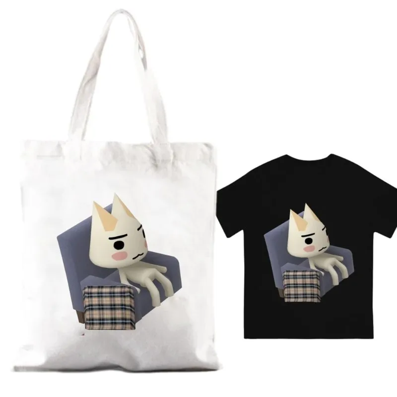 Kawaii Toro Inoue Cat Women Shoulder Bags Couple Combination Clothes Short Sleeve Collar Fashion T shirt Man Cotton