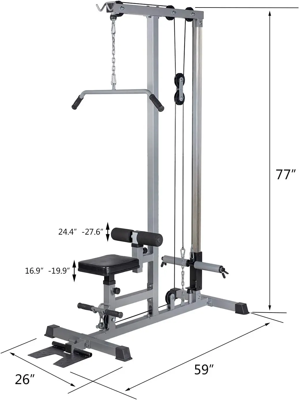 Fitness Gym, High - Quality Metal, Gray, LAT Pull Down and Low Row Cable Machine for Strength Training