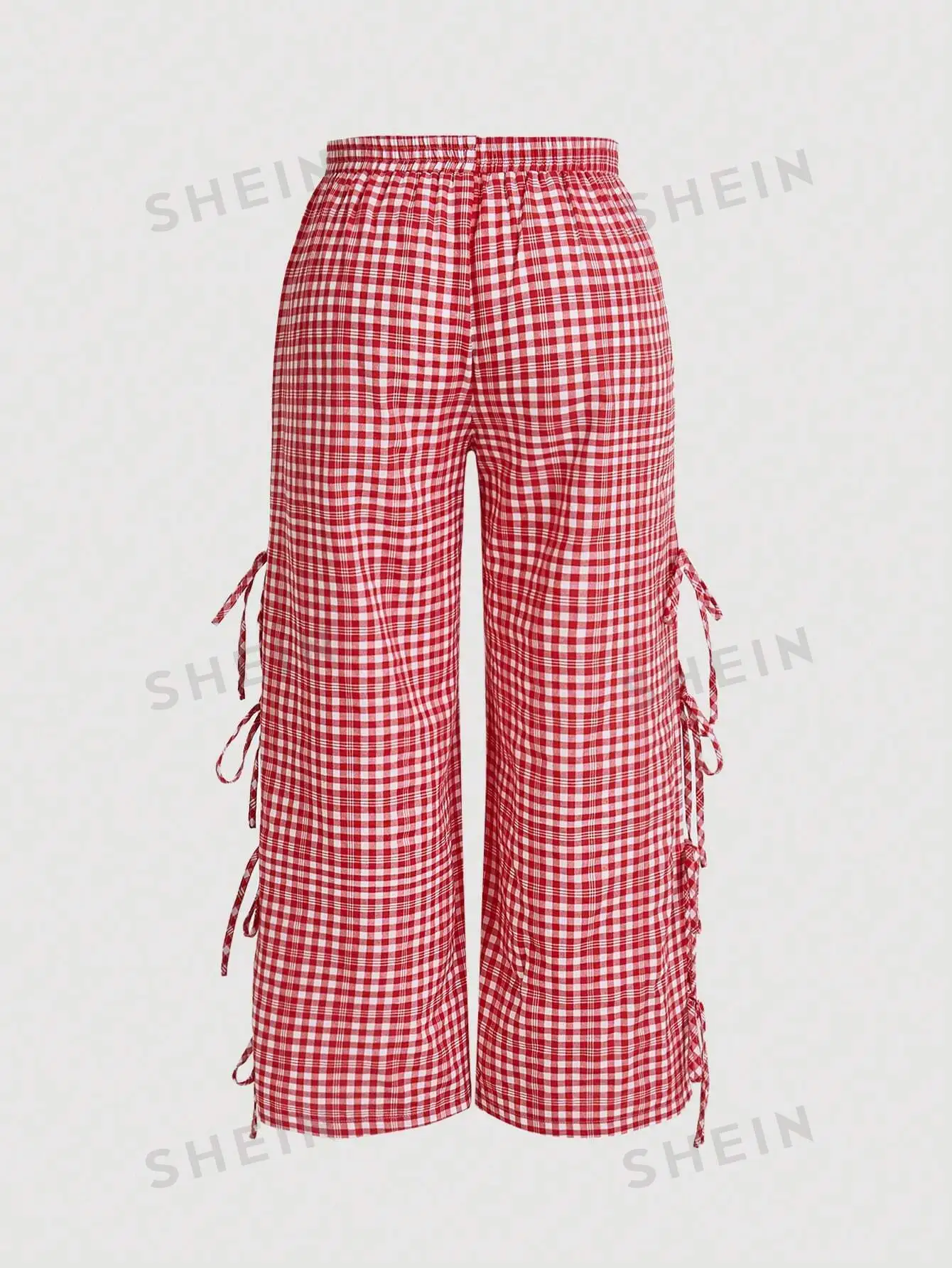 MOD Plus Size Women's Plaid Side Stripe Belted Wide Leg Pants