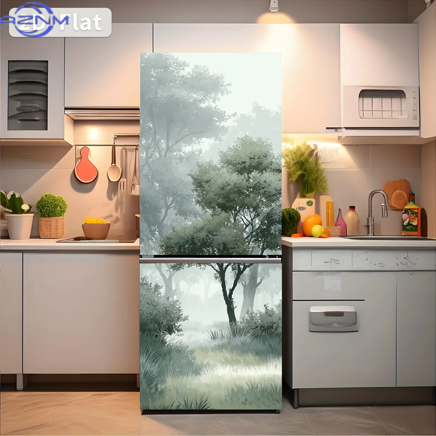 1pc of Refrigerator Sticker, , Featuring a Misty Forest Theme Design. Self-Adhesive Wall Decoration Wallpaper Suitable for Cab