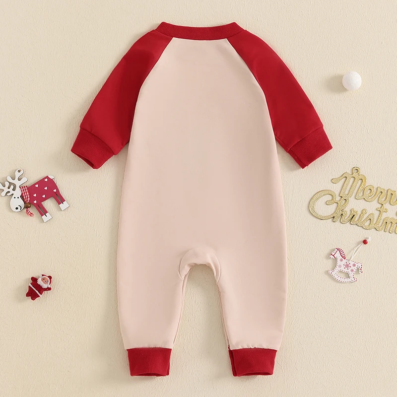 Toddler Baby Christmas Romper Casual Letter Embroidery Long Sleeve Jumpsuit for Newborn Girl Boy CuteXmas Clothes