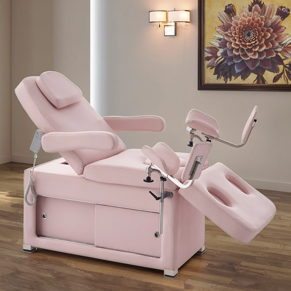 Pink Electric Modern Metal Foldable Facial Stretcher Extension Bed Beauty Salon Dermatology Chair Massage Table