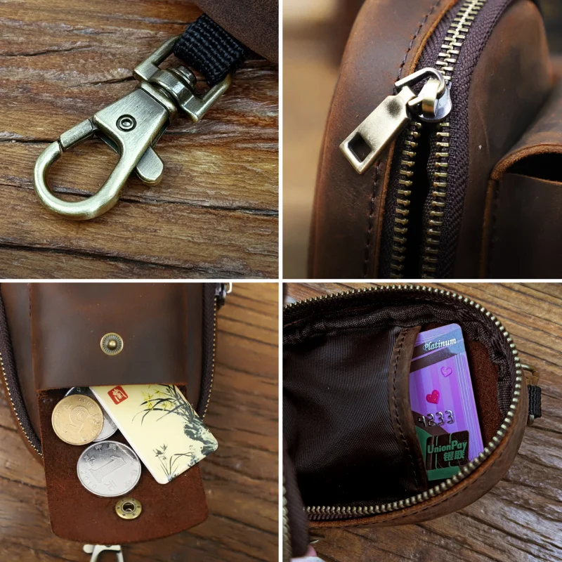 Creative Zipper Coin Purses for Small Changes, Keys and Cards, Genuine Leather Portable Mini Pouch, Tiny Cute Bag Wallet