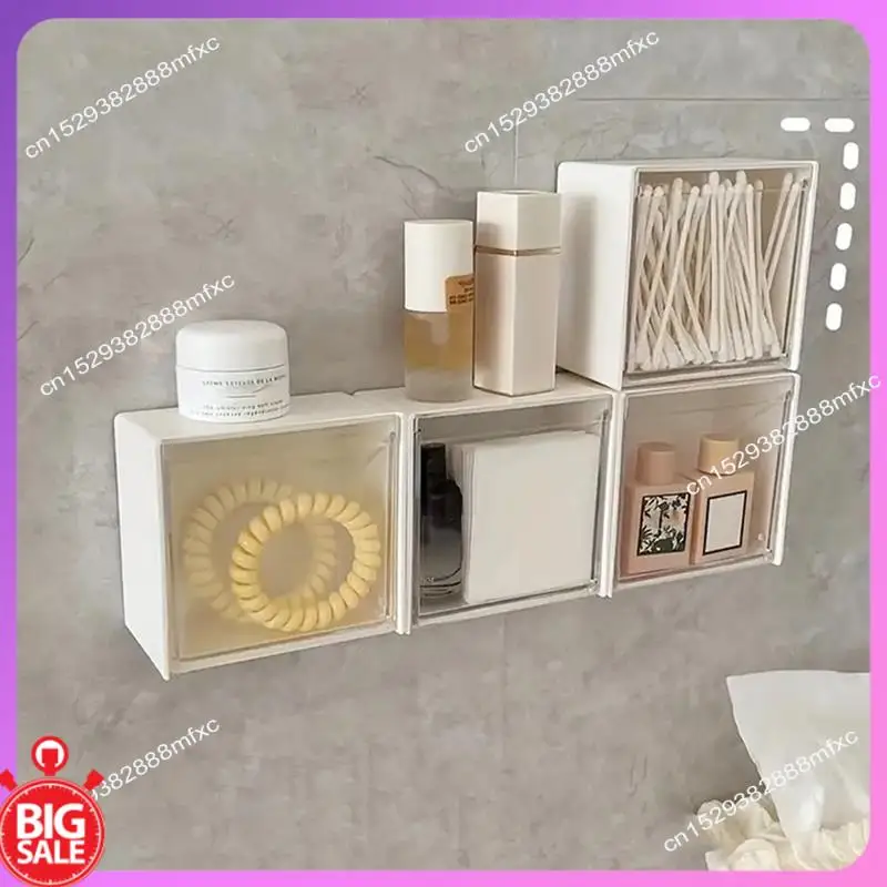 Big Deal Wall-Hung Turnover Storage Box In Bathroom Storage Box Without Punch Holes Cosmetic Cotton Swab Lipstick Storage Box