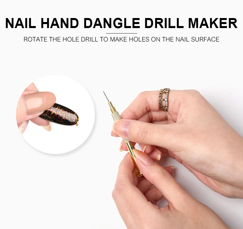 1/2pcs Punk Pierced Nail Punch Pen Stainless Steel  Rivet Piercing Drill Hole Nai Pen Pendant Charms Manicure Perforated Tools