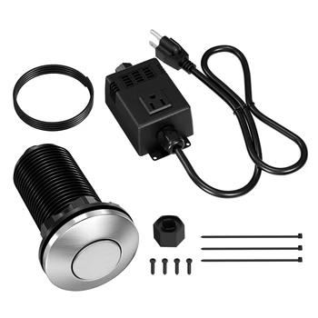 DaierTek 공기 스위치 쓰레기 처리 단추 키트, 스테인리스 스틸 긴 단추 싱크대 상단 스위치, 16 AWG
