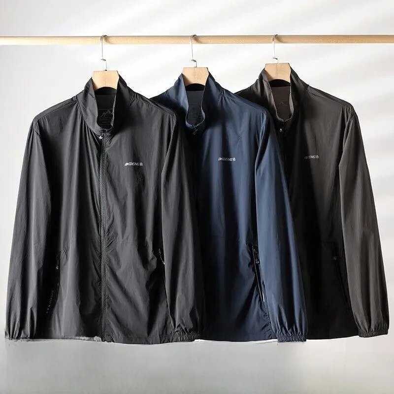 メンズアイスシルク超薄型夏用クールジャケット速乾性uvカットアウトドアフィッシングサイクリングジャケットトレンド長袖ジッパー