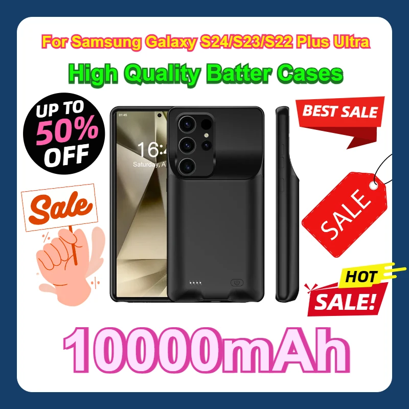 

For Samsung Galaxy S24/S23/S22 Plus Ultra Portable Extended Battery Pack Charging Cover Power 10000mAh High Quality Batter Cases