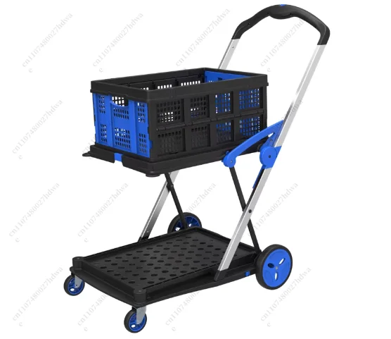 For Utility Cart Multi Use Functional Collapsible Shopping Carts 2-Tier Collapsible Shopping Cart with Baskets