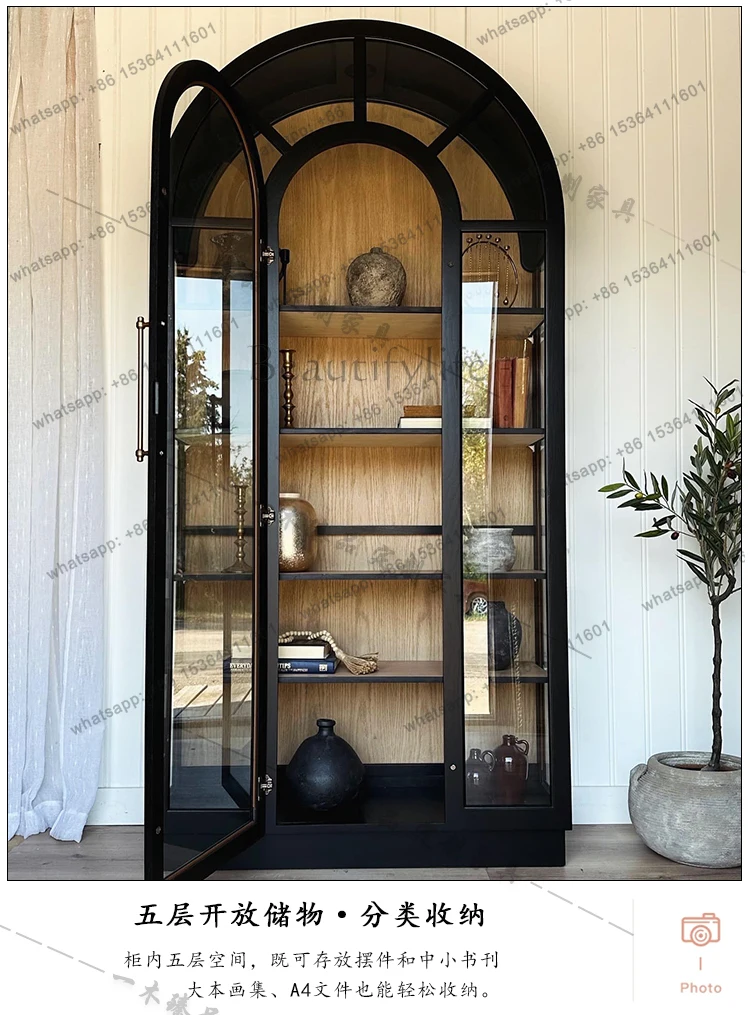 

Французский Ретро Винный Шкаф Из Твердого Дерева Вилла Премиум Стеклянный Книжный Шкаф Для Хранения Витрина Американский Свет Роскошная Арка