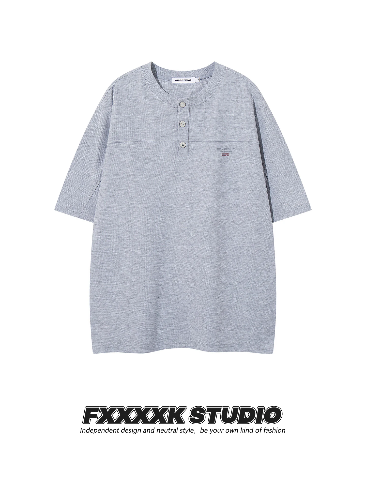 

Оригинальная американская модная футболка FXK с принтом мелких букв, вафельным узором, дышащая, в стиле деконструированного пэчворка, с воротником хенли, короткий рукав.