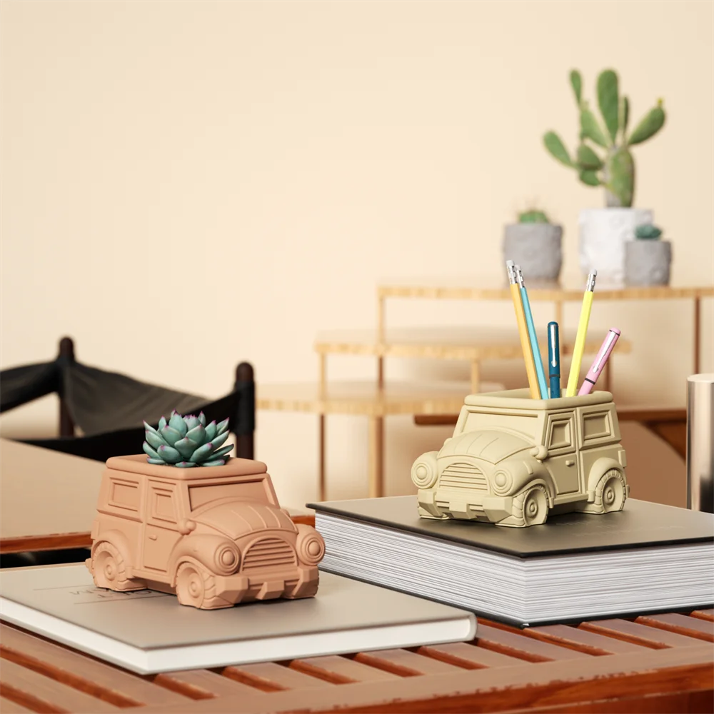 Vintage Car Plant Pot Silicone Mold for Cement and Plaster DIY Succulent Pot Concrete Mold Handmade Pen Holder Jesmonite Mould