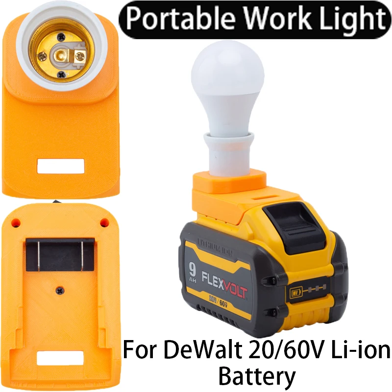 

Portable LED Bulb and Base for DeWalt 20/60V Li-ion Battery E27 Cannon Base Portable LED Cordless Home Camping Bulb