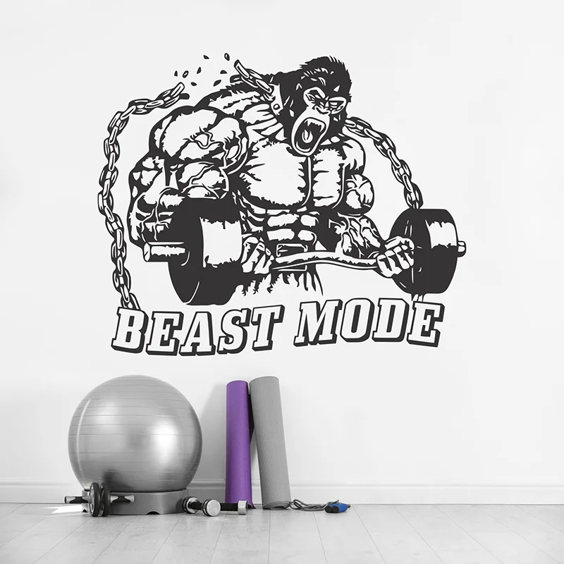 

Gorilla Gym Sign Wall Decals Vinyl Interior Fitness Beast Mode on Motivational Room Decor Sticker Removable Mural Poster Z554