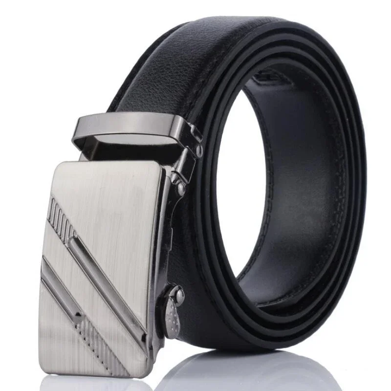 Mens PU Belt Business Casual Versatile Metal Automatic Buckle Belt Fashion Durable Suit Pants Belt Clothing Accessories