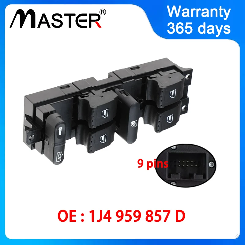 9 Pins Master Window Electric Control Switch Button 1J4959857D for VW Golf Jetta Bora MK4 Passat B 5.5 1J4 959 857 D