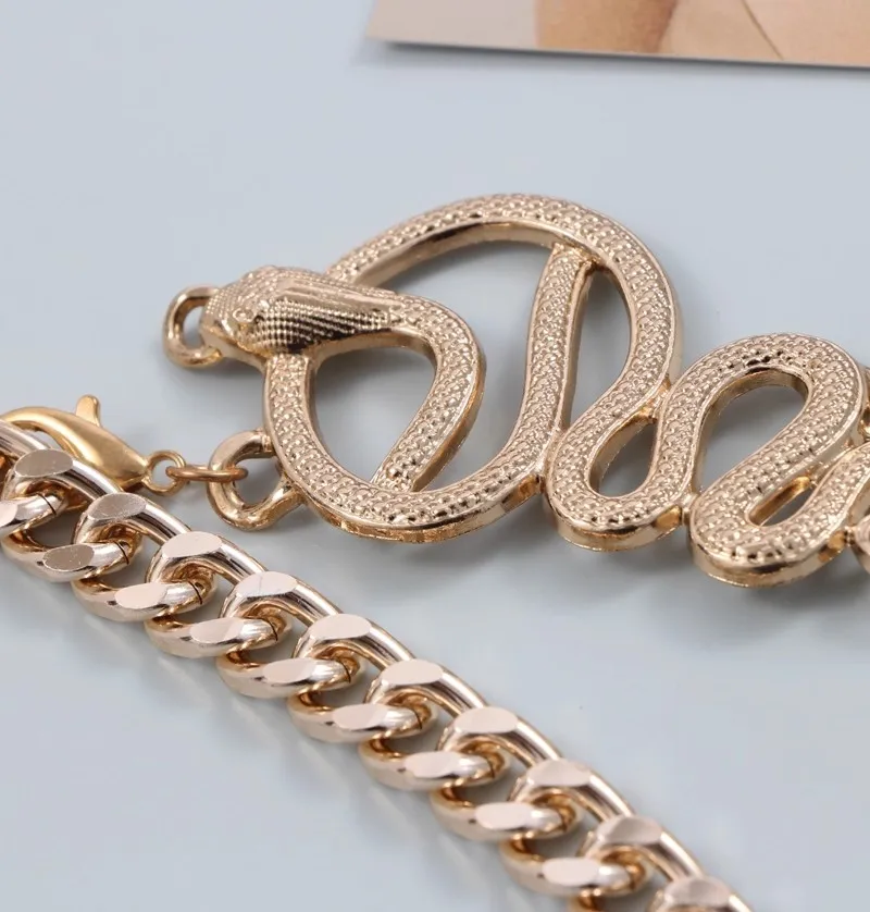 Women's Fashion Snake Gold Metal Chain Corset Female Cummerbund Coat Waistband Dress Decration Narrow Belt  J1689